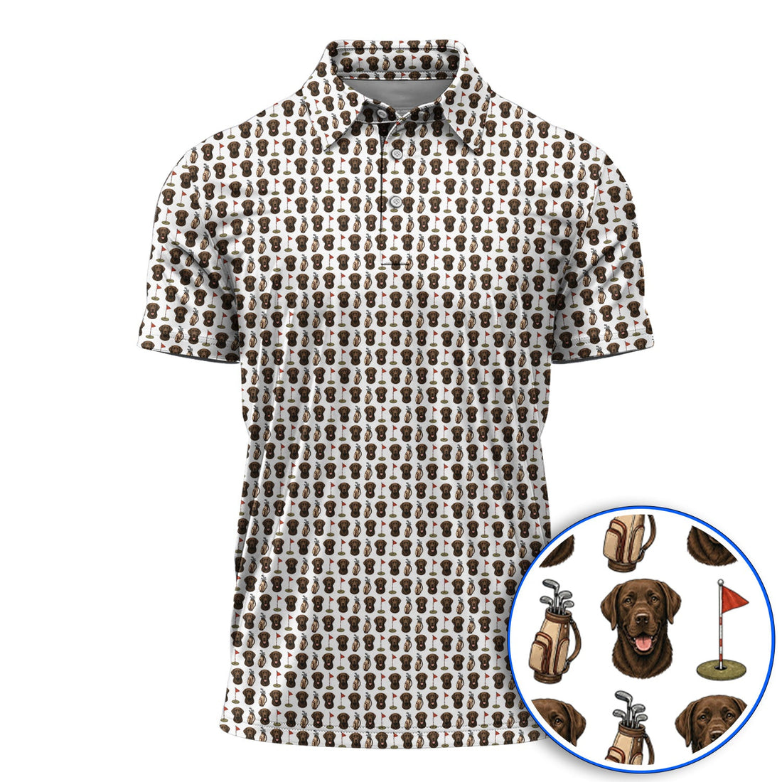 Chocolate Labrador Retriever Golf Shirt, Funny Chocolate Lab Pattern Golf Polos, Dog Lover Golf Shirt