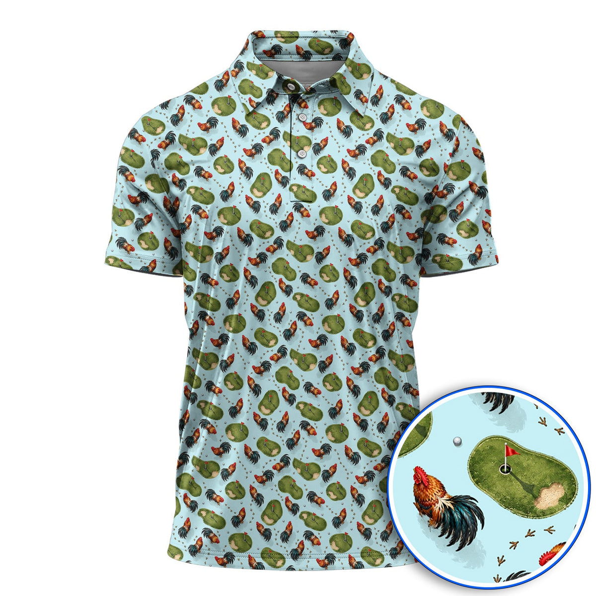 Vintage Rooster Golf Polos, Chicken Pattern Golf Shirt For Rooster Lovers, Golf Gift For Golfers