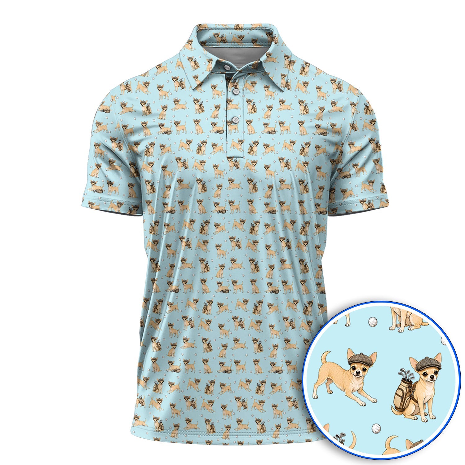 Funny Chihuahua Golf Polos, Cute Chihuahua Pattern Golf Shirt for Dog Lovers, Golf Gift For Golfer