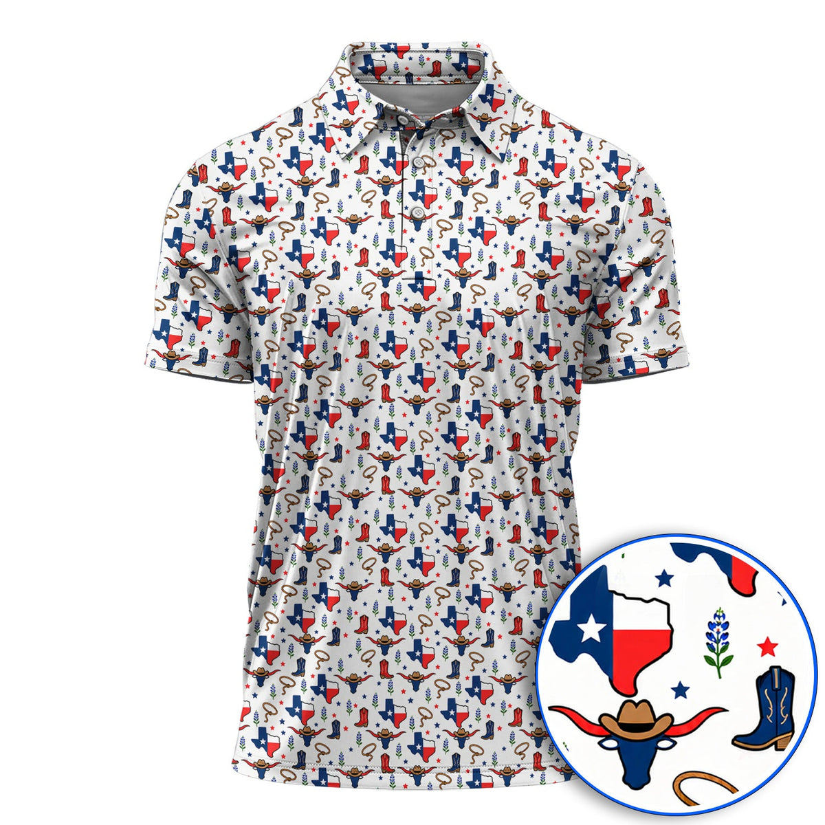 Texas Longhorn Golf Polos, Western Cowboy Texas Pattern Shirt, Funny Golf Gift For Golfer