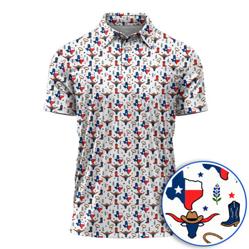 Texas Longhorn Golf Polos, Western Cowboy Texas Pattern Shirt, Funny Golf Gift For Golfer