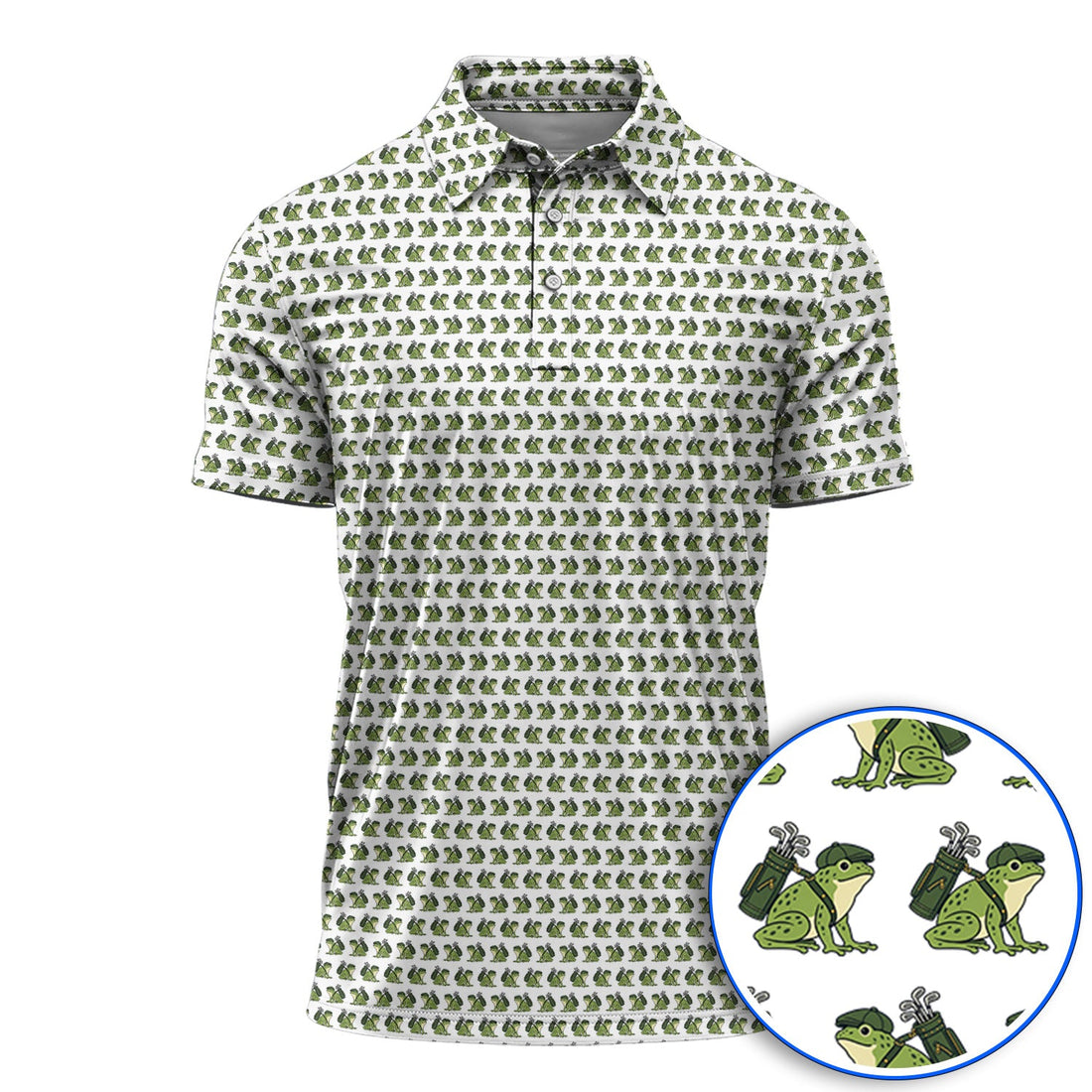 Funny Frog Golf Polos, Cute Frog Pattern Golf Shirt, Unique Golf Shirt For Golfer