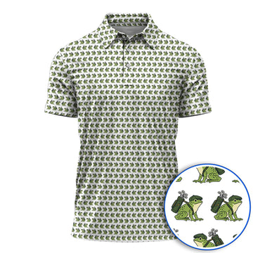 Funny Frog Golf Polos, Cute Frog Pattern Golf Shirt, Unique Golf Shirt For Golfer