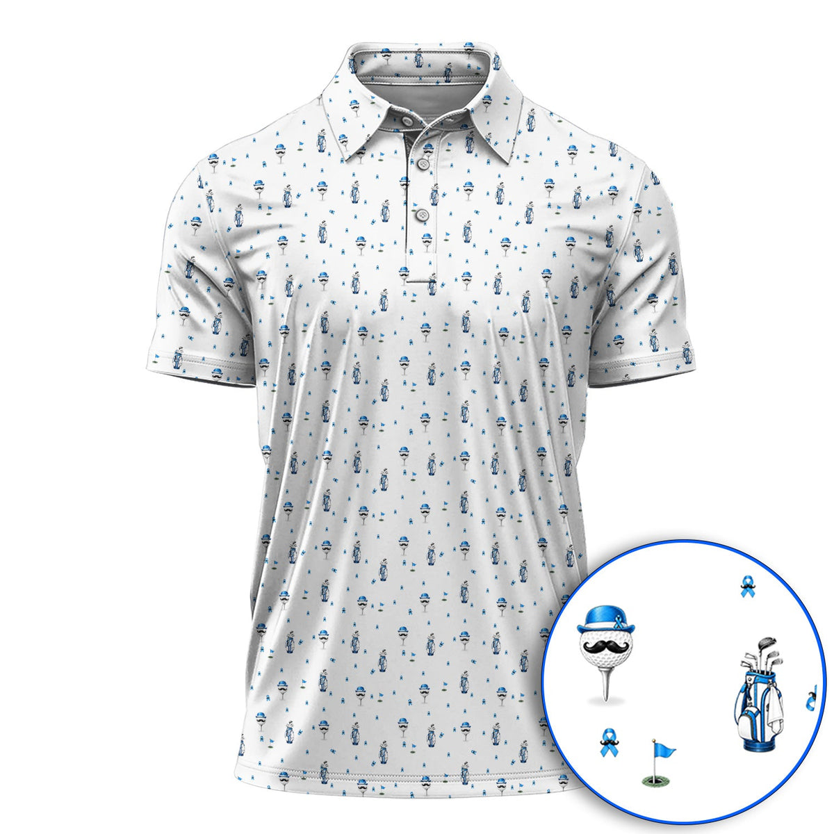 Blue Ribbon Golf Shirt, Prostate Cancer Awareness Golf Polos, Golf Gift for Golfer