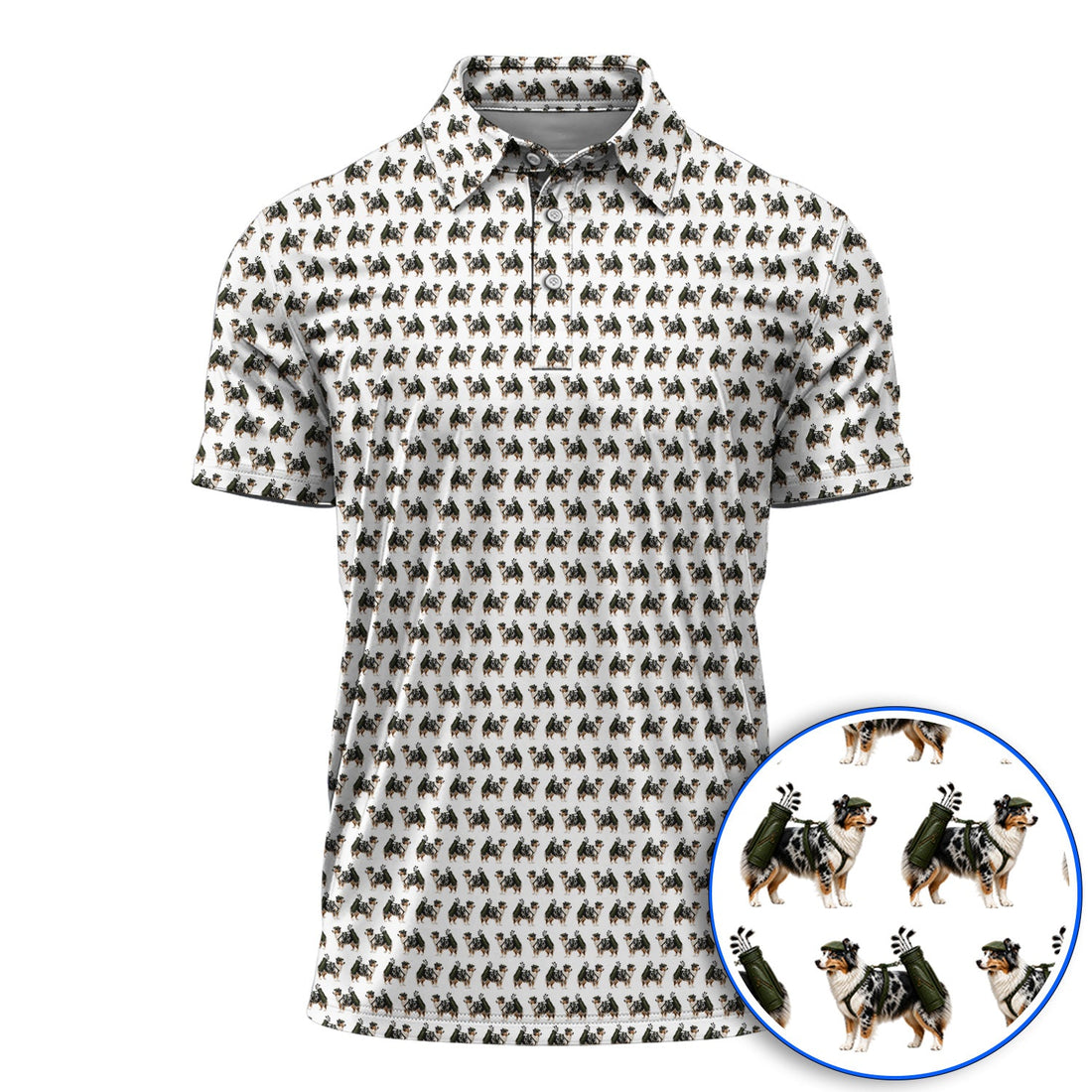 Funny Australian Shepherd Golf Polos, Blue Merle Aussie Pattern Golf Shirt, Golf Gift For Golfer