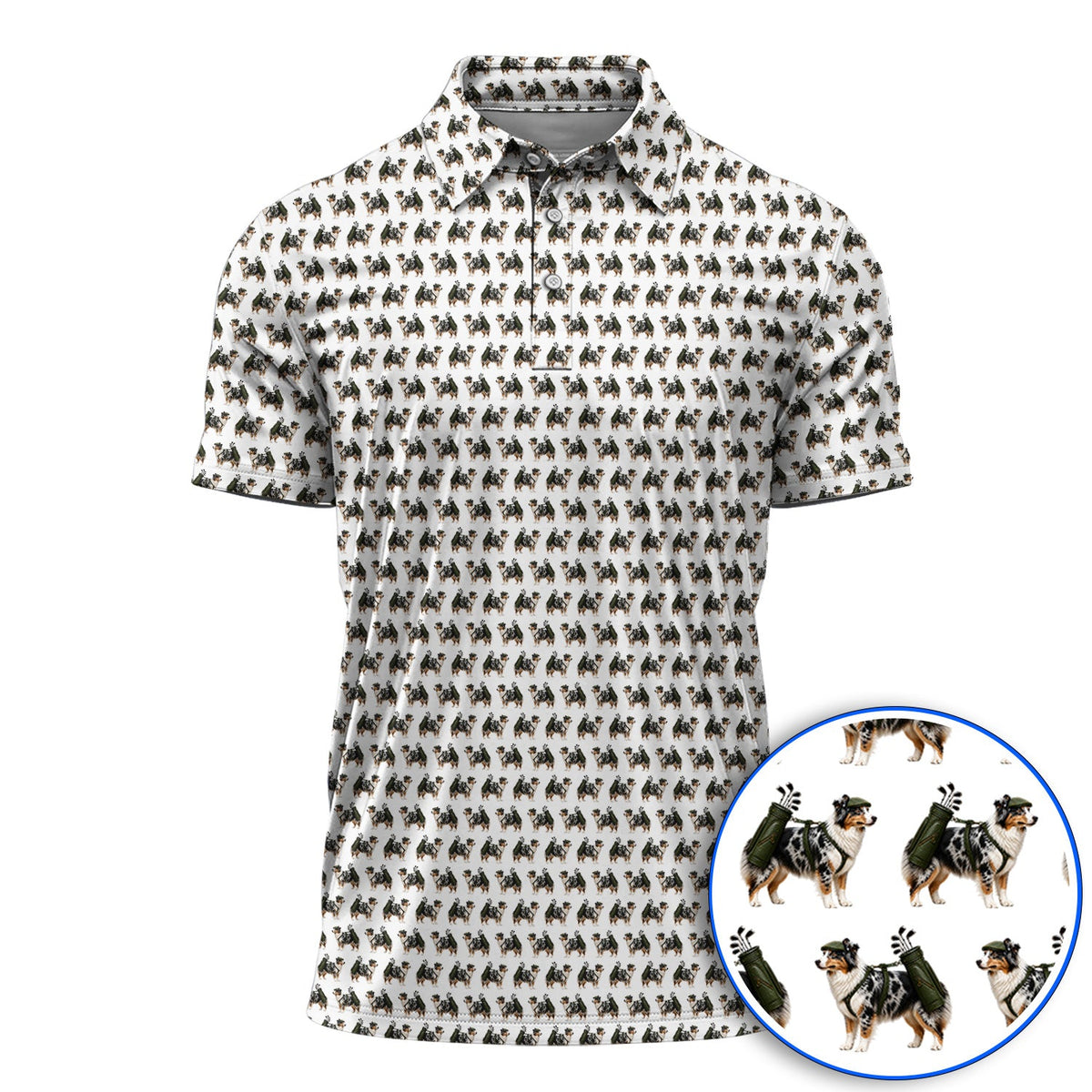 Funny Australian Shepherd Golf Polos, Blue Merle Aussie Pattern Golf Shirt, Golf Gift For Golfer