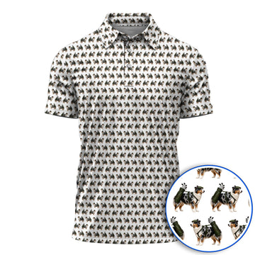 Funny Australian Shepherd Golf Polos, Blue Merle Aussie Pattern Golf Shirt, Golf Gift For Golfer
