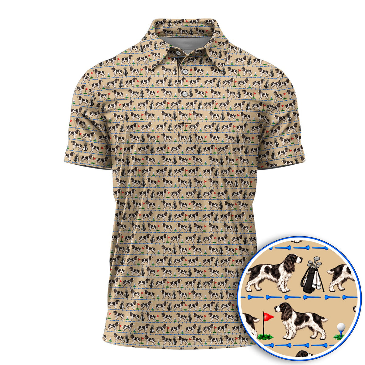 English Springer Spaniel Golf Polos, Crazy Pattern Golf Shirt For Dog Lovers, Golf Gift For Golfer