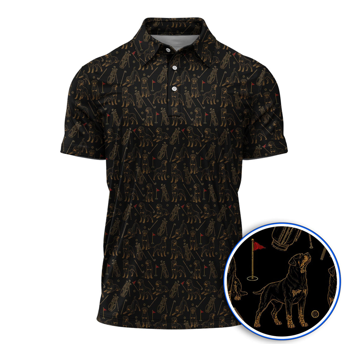 Crazy Rottweiler Golf Polos, Rottweiler Dog Pattern Golf Shirt, Golf Gift For Golfer