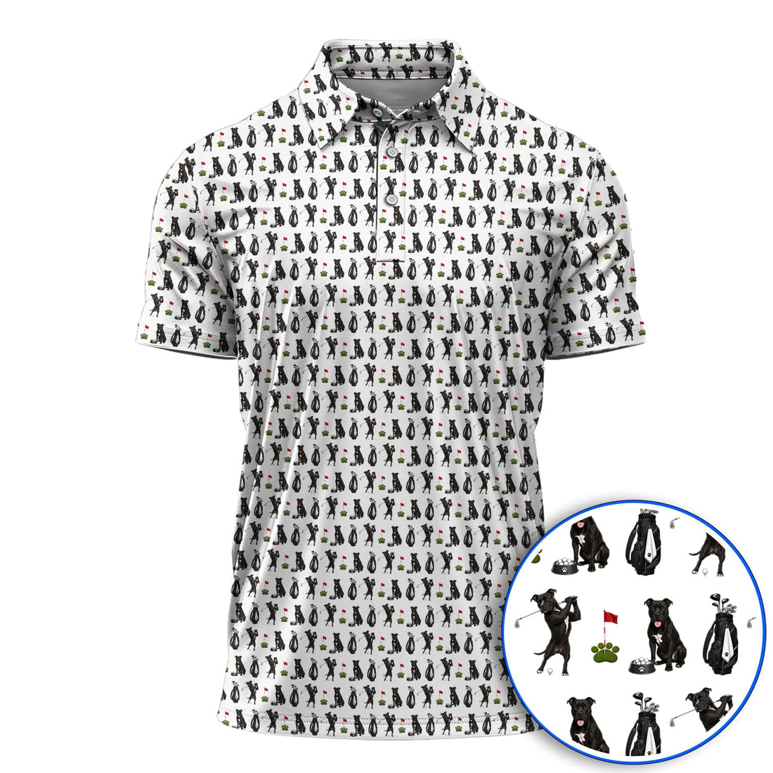 Funny Pit Bull Golf Pattern Polos, Black Pit Bull Golf Shirt for Golfer, Golf Gift For Dog Lovers