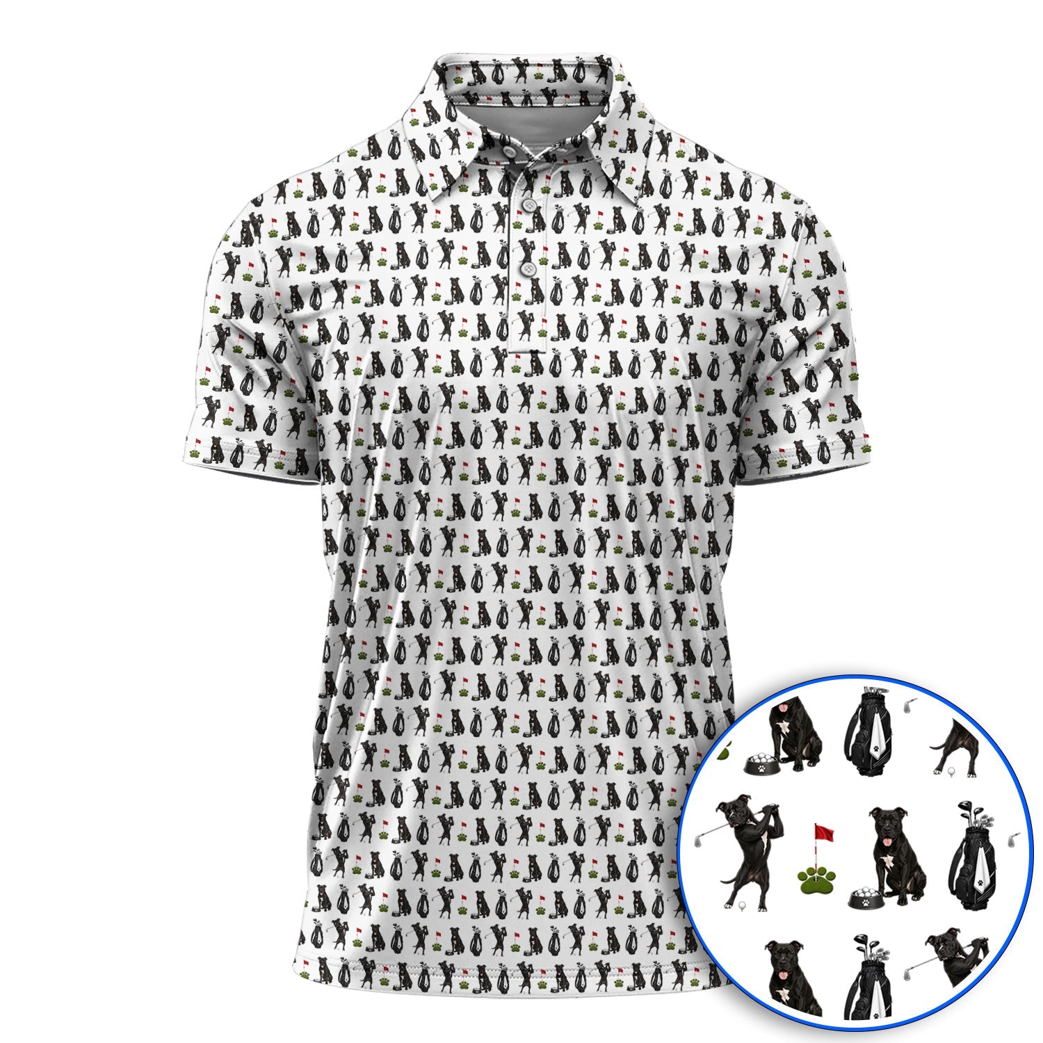 Funny Pit Bull Golf Pattern Polos, Black Pit Bull Golf Shirt for Golfer, Golf Gift For Dog Lovers