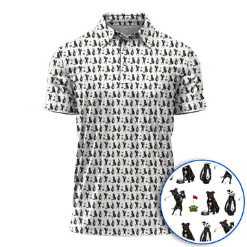 Funny Pit Bull Golf Pattern Polos, Black Pit Bull Golf Shirt for Golfer, Golf Gift For Dog Lovers