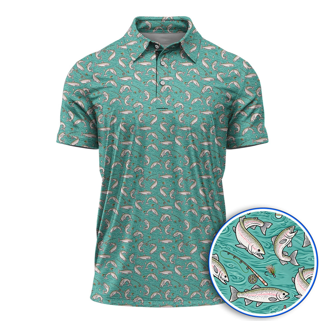 Crazy Rainbow Trout Pattern Golf Shirt, Water Swirl Fish Golf Polos, Golf Gift For Trout Fishing Lovers