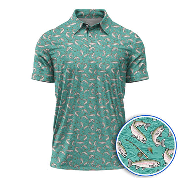 Crazy Rainbow Trout Pattern Golf Shirt, Water Swirl Fish Golf Polos, Golf Gift For Trout Fishing Lovers