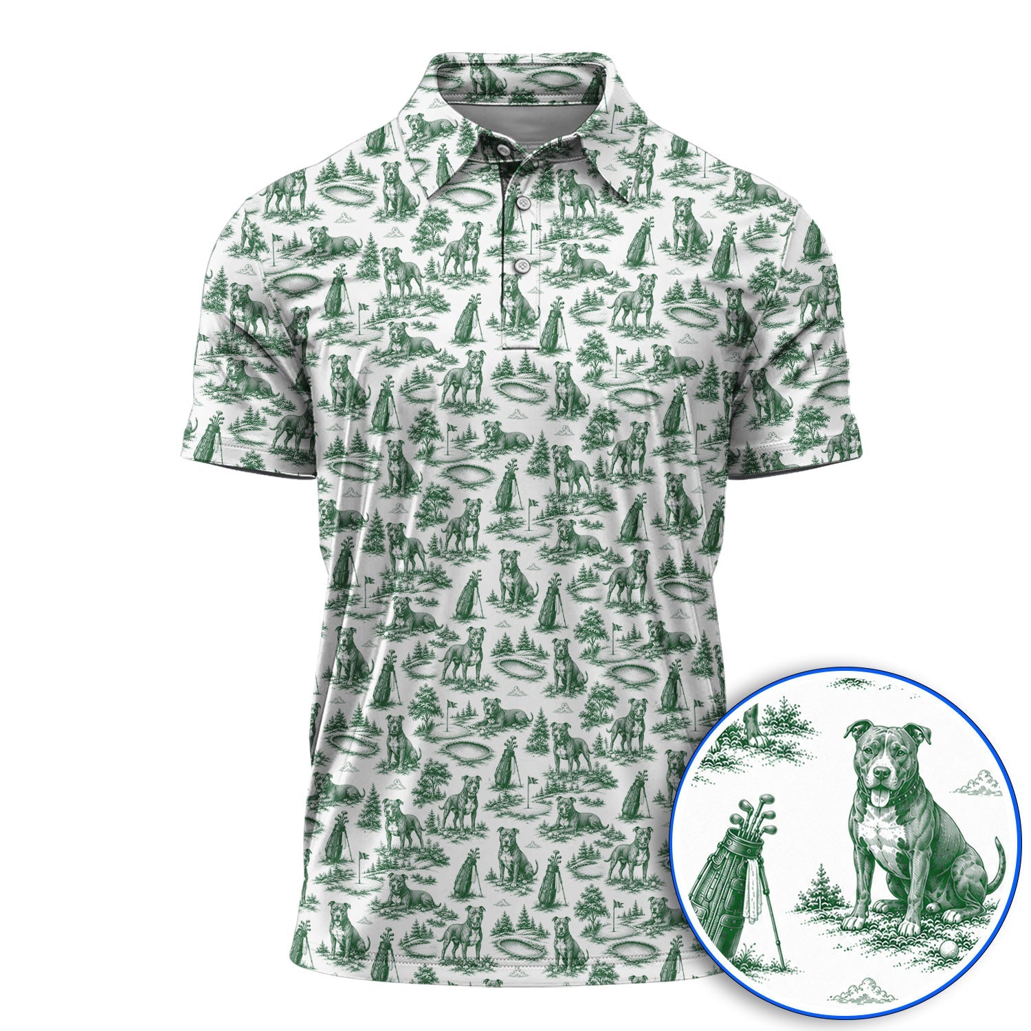 Crazy Pit Bull Golf Polos For Golfer, Toile de Jouy Pit Bull Pattern Golf Shirt, Dog Lover Golf Gift
