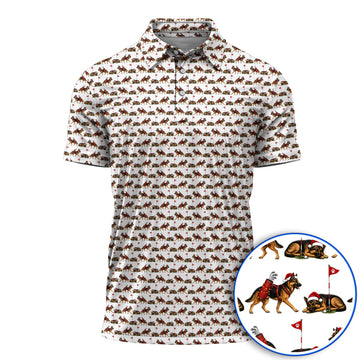 German Shepherd Christmas Golf Shirt, German Shepherd Pattern Golf Polos, Holiday Golf Gift for Dog Lovers