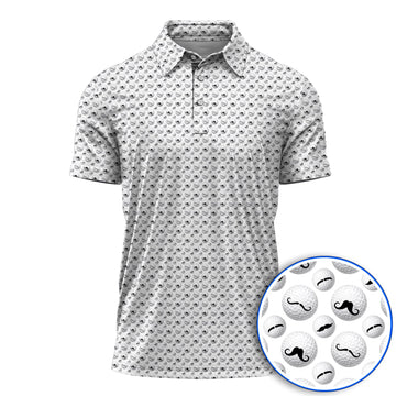 Mustache Golf Ball Polos, Funny Movember Golf Pattern Shirt, Gift for Golfers