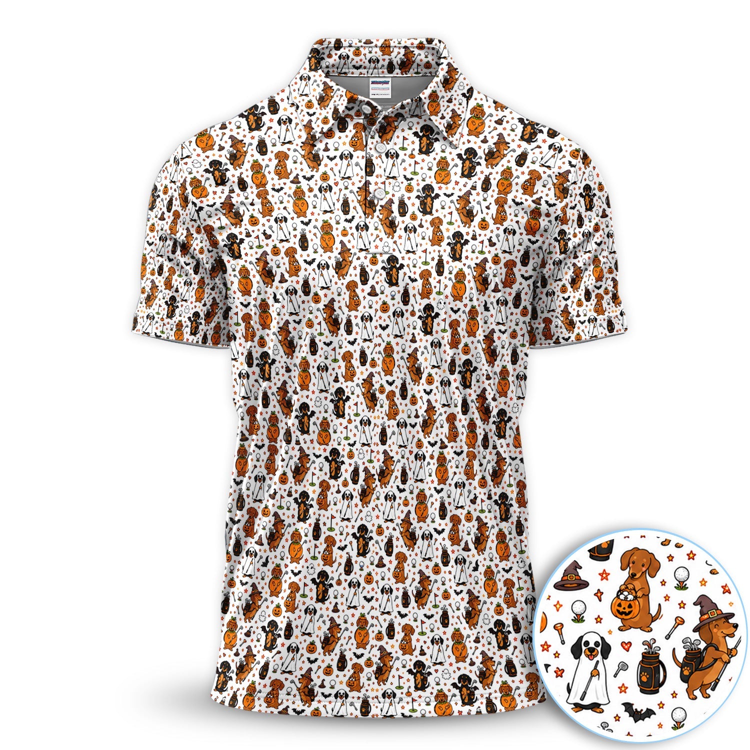Halloween Dog Golf Polo Shirt for Men – Funny Spooky Golfer Pattern Polo