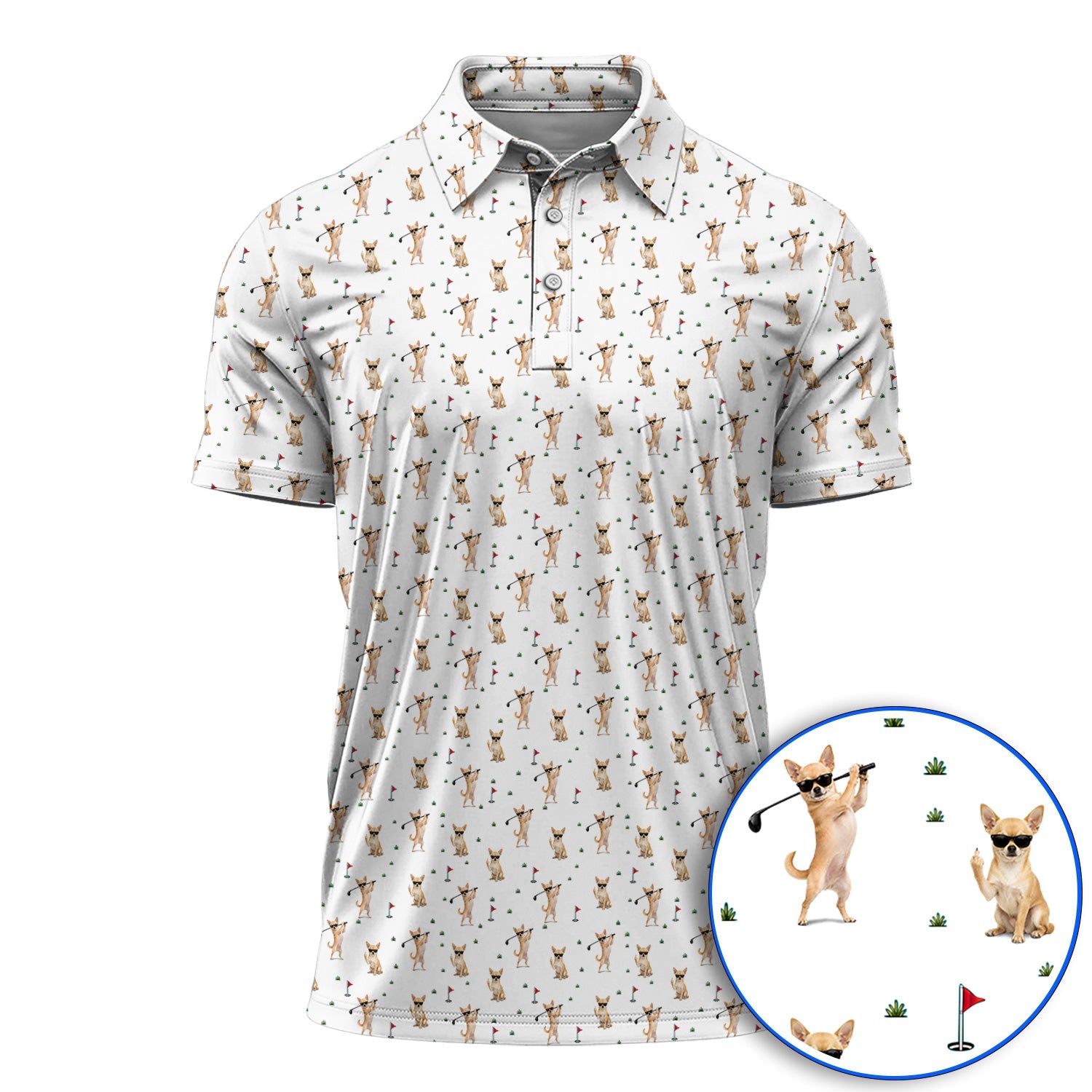 Funny Chihuahua Golf Shirt, Cute Chihuahua Golf Pattern Polos for Dog Lovers, Crazy Golf Gift For Golfer