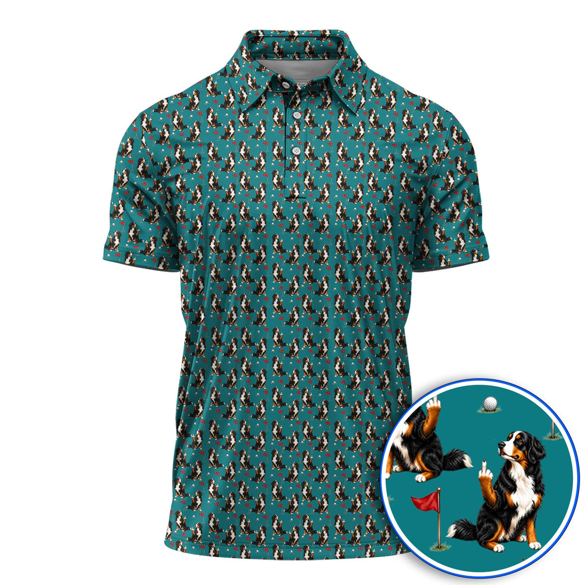 Bernese Mountain Dog Golf Pattern Polos, Bernese Golf Shirt, Funny Dog Lover Golf Gift