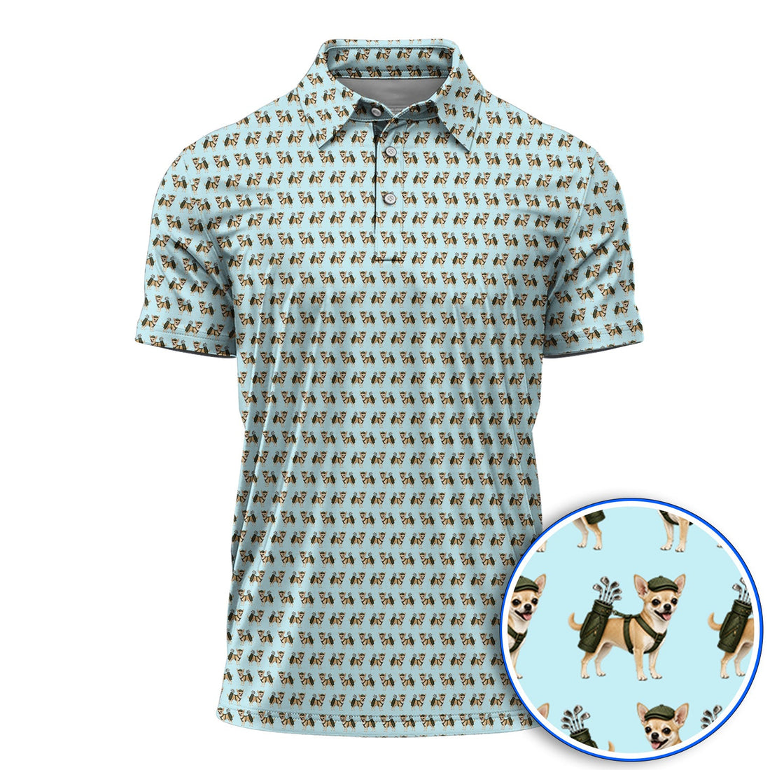 Crazy Chihuahua Golf Shirt, Cute Chihuahua Golf Pattern Polos for Dog Lovers, Golf Gift For Golfer