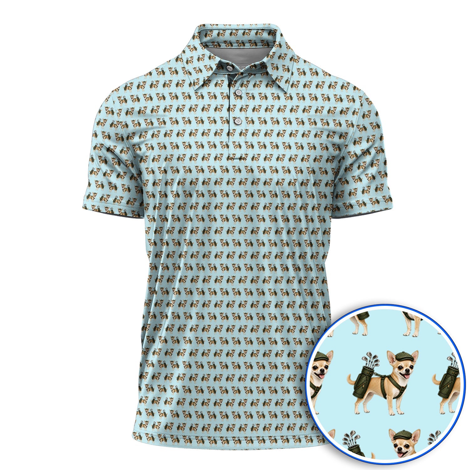 Crazy Chihuahua Golf Shirt, Cute Chihuahua Golf Pattern Polos for Dog Lovers, Golf Gift For Golfer