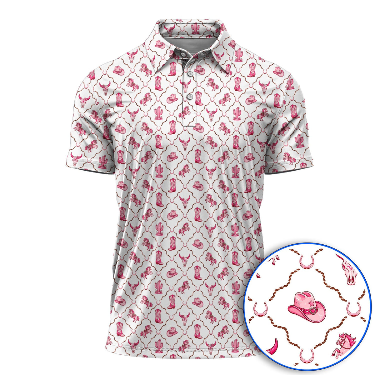 Pink Cowgirl Golf Shirt, Western Rodeo Pattern Golf Polos, Funny Golf Gift For Golfers