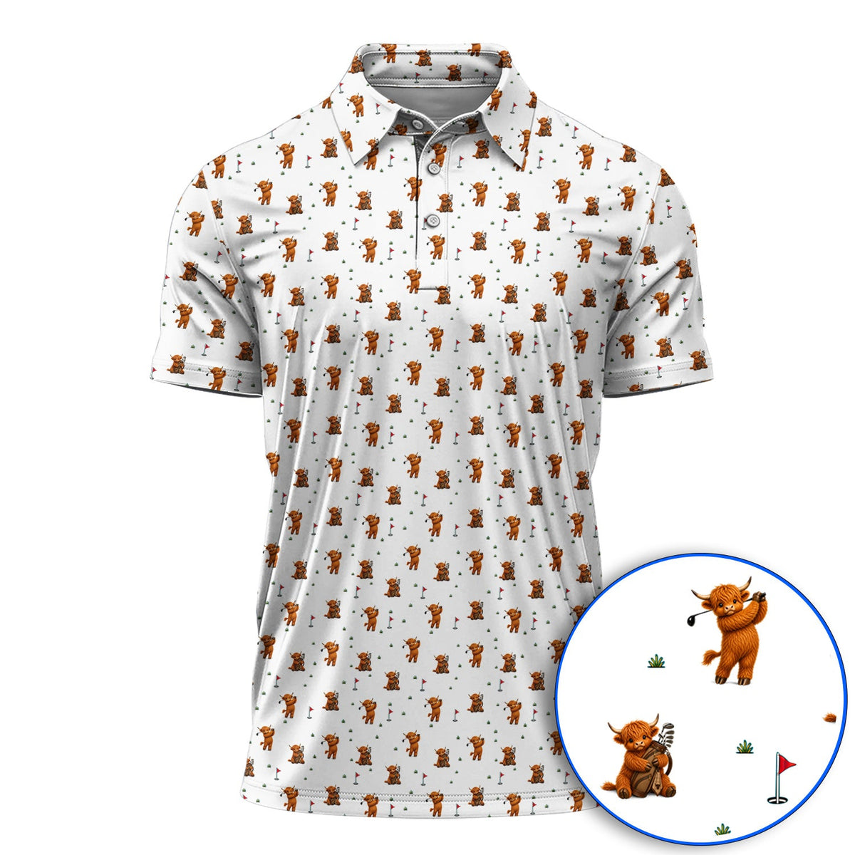 Highland Cow Swing Polos, Highland Cow Golfer Shirt, Crazy Golf Gift For Golfer