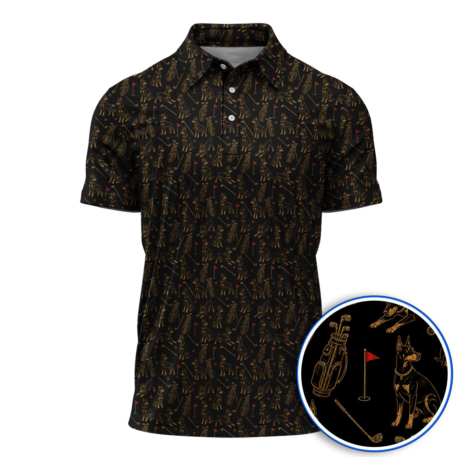 Crazy Doberman Golf Polos, Doberman Pattern Golf Shirt, Golf Gift For Golfer