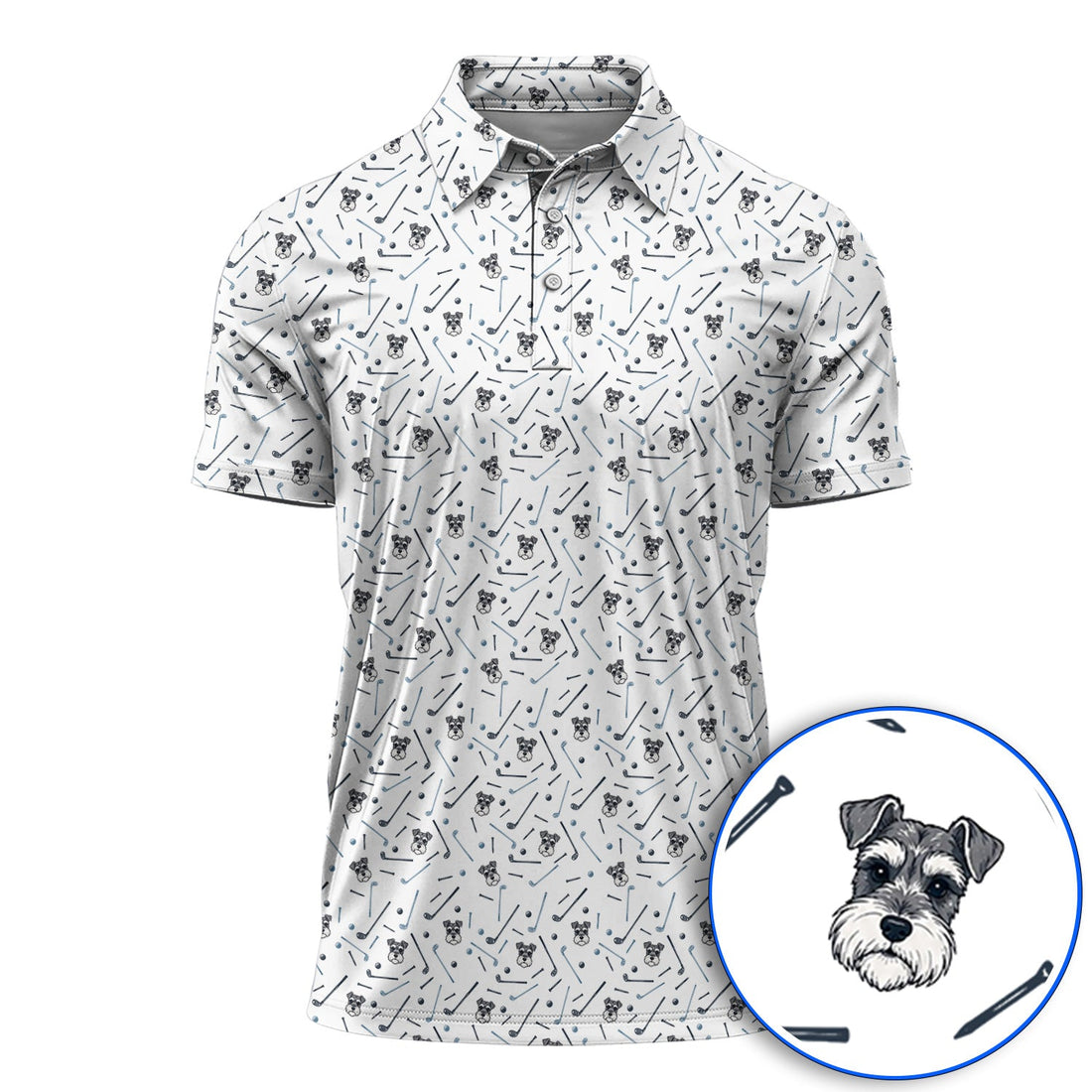 Crazy Miniature Schnauzer Pattern Golf Polos, Mini Schnauzer Golf Shirt, Dog Lover Golf Gift
