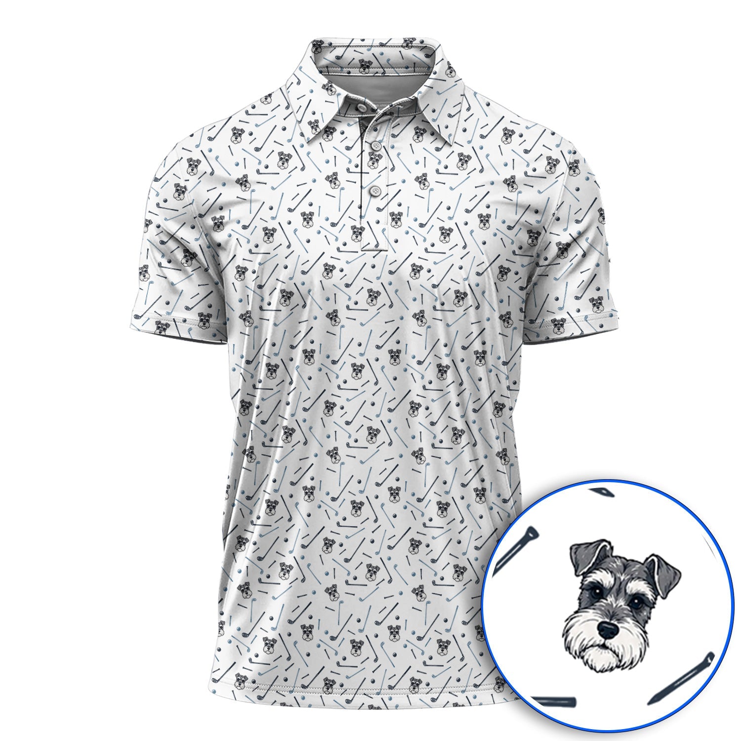 Crazy Miniature Schnauzer Pattern Golf Polos, Mini Schnauzer Golf Shirt, Dog Lover Golf Gift