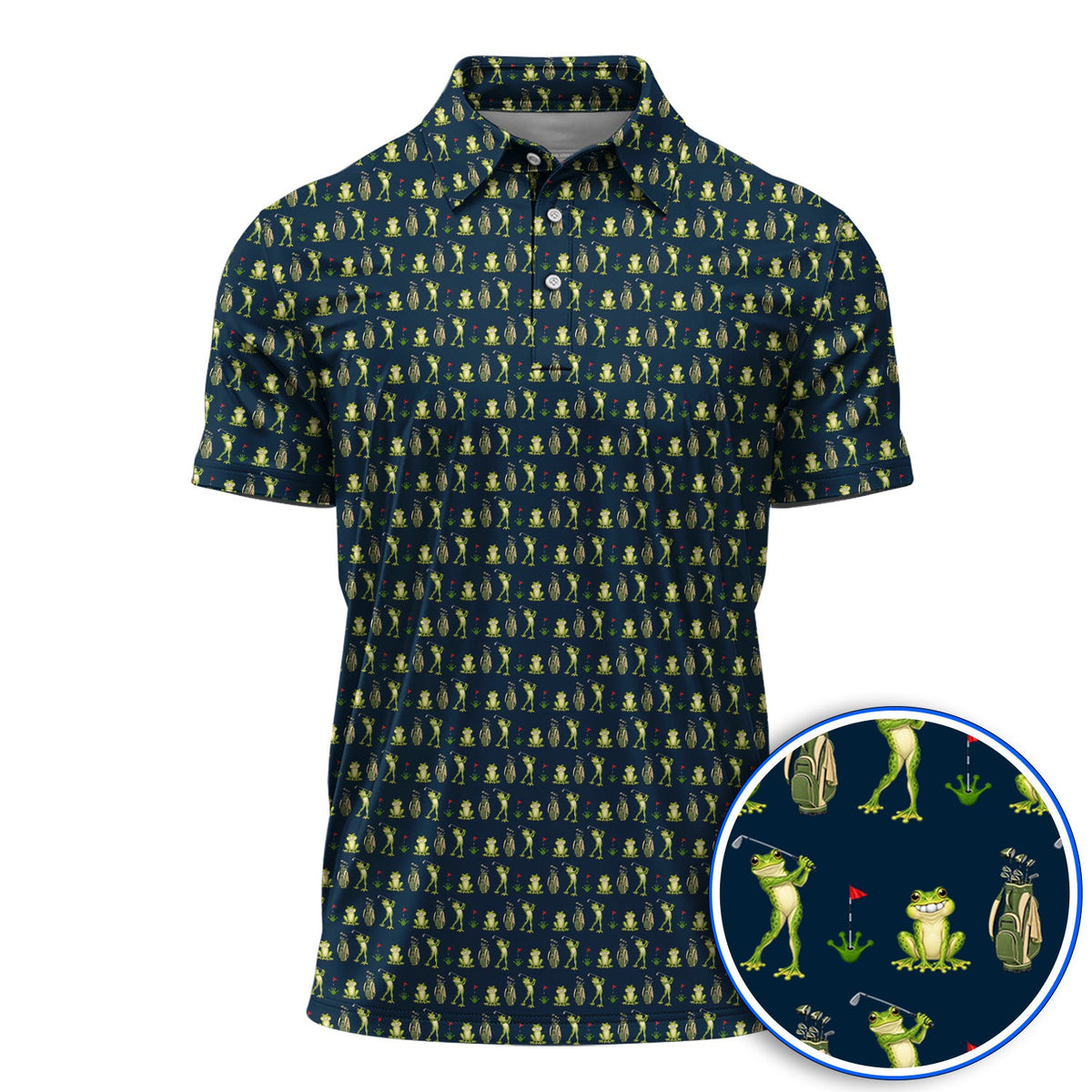 Frog Golf Shirt, Cute Frog Golf Pattern Polos, Crazy Golf Gift For Golfers