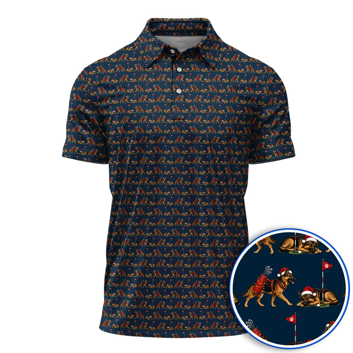 German Shepherd Christmas Golf Shirt, German Shepherd Pattern Golf Polos, Holiday Golf Gift for Dog Lovers
