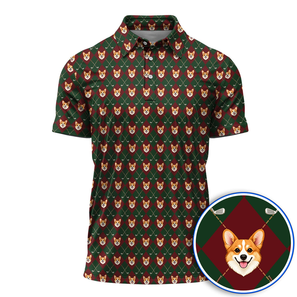 Corgi Christmas Golf Polos, Crazy Corgi Pattern Golf Shirt, Xmas Golf Gift For Golfers