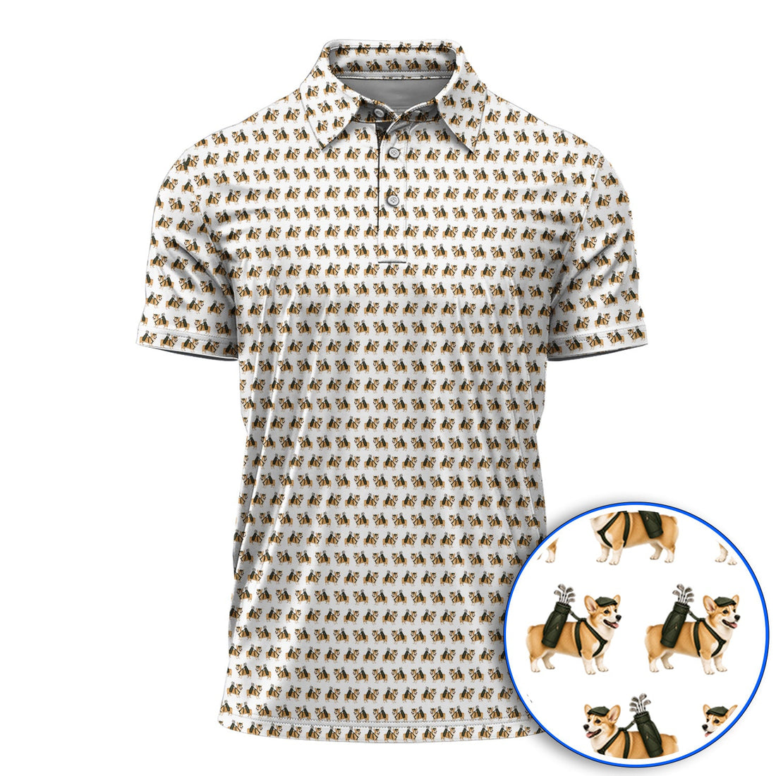 Funny Corgi Golf Polos For Golfer, Corgi Pattern Golf Shirt, Dog Lover Golf Gift