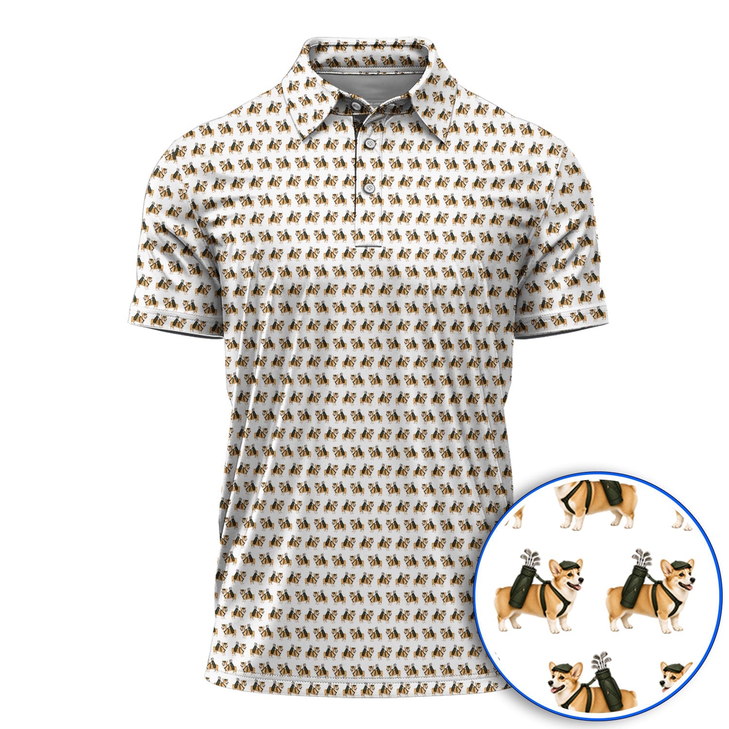 Funny Corgi Golf Polos For Golfer, Corgi Pattern Golf Shirt, Dog Lover Golf Gift