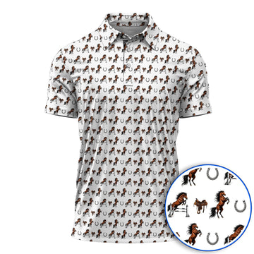 Funny Horse Golf Pattern Shirt, American Quarter Horse Golf Polos, Western Horse Gift for Golfers