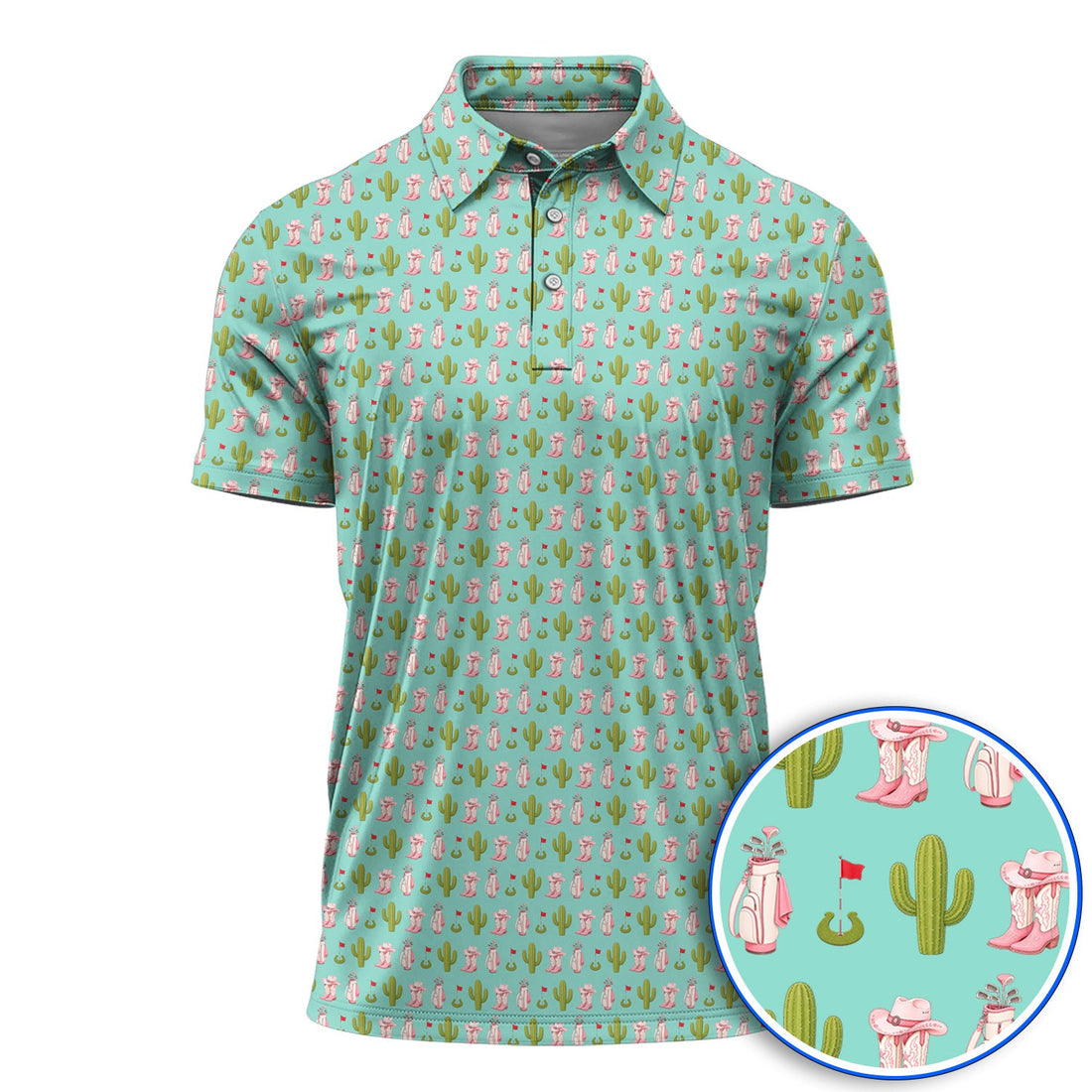 Cowgirl Pattern Golf Polos, Western Cactus Golf Shirt, Golf Gifr For Golfers
