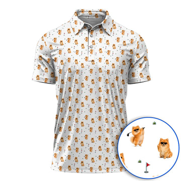 Golden Pomeranian Pattern Golf Polos, Cute Pomeranian Dog Golf Shirt, Golf Gift For Golfer