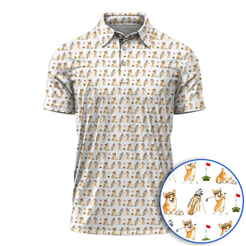 Funny Corgi Golf Shirt, Corgi Pattern Golf Polos, Dog Lover Golf Gift