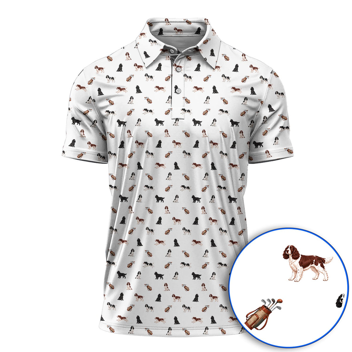 English Springer Spaniel Golf Shirt, Funny Dog Pattern Golf Polos, Golf Gift For Golfers