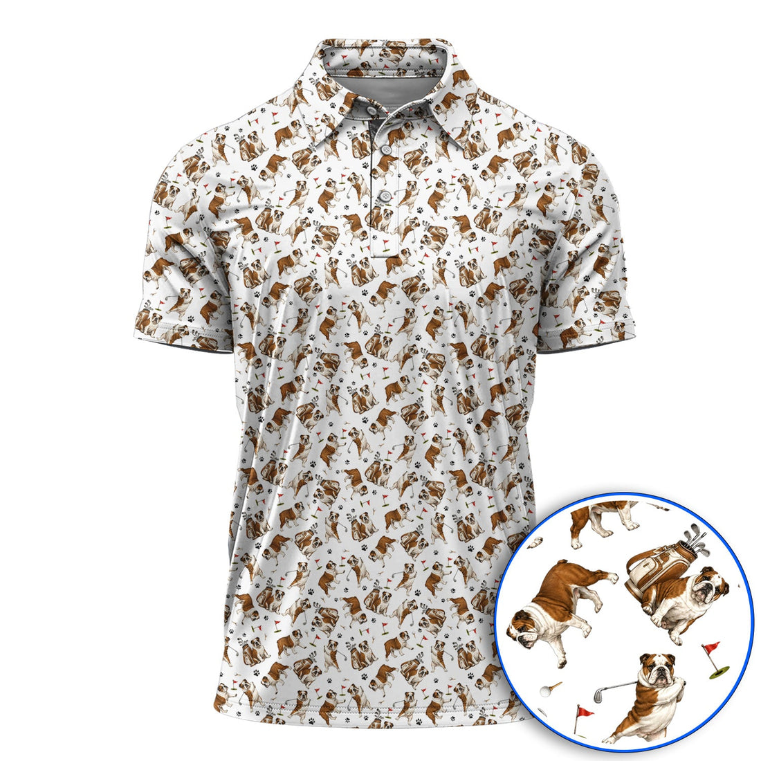 Funny Bulldog Pattern Golf Shirt For Golfer, English Bulldog Golf Polos, Dog Golf Gift
