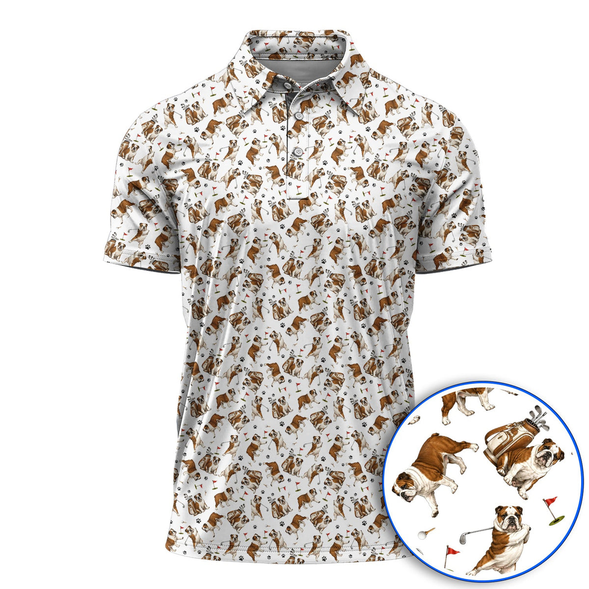Funny Bulldog Pattern Golf Shirt For Golfer, English Bulldog Golf Polos, Dog Golf Gift