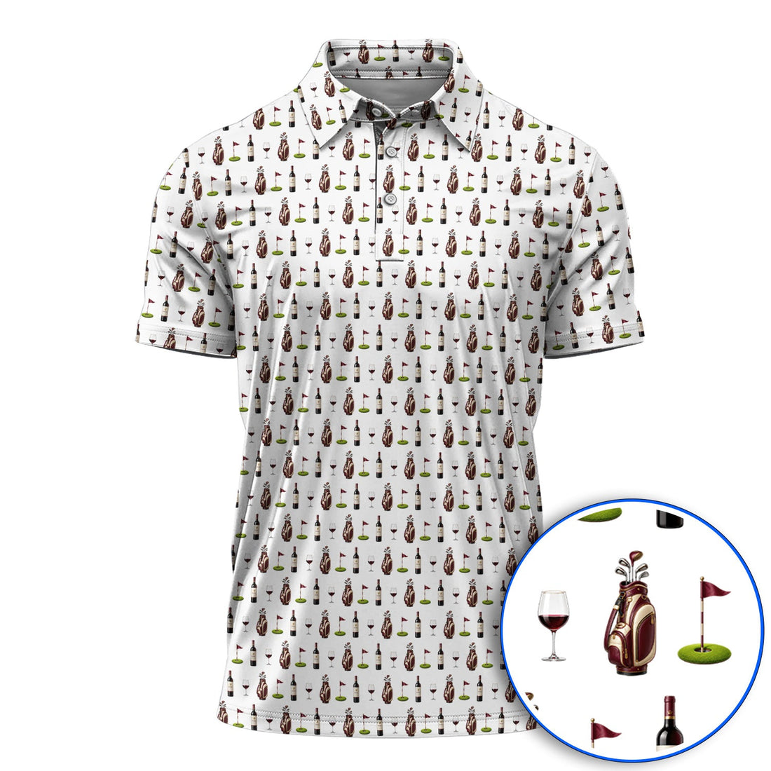 Wine & Golf Polos, Vintage Red Wine Pattern Golf Shirt , Crazy Golf Gift For Golfers