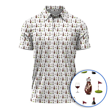 Wine & Golf Polos, Vintage Red Wine Pattern Golf Shirt , Crazy Golf Gift For Golfers