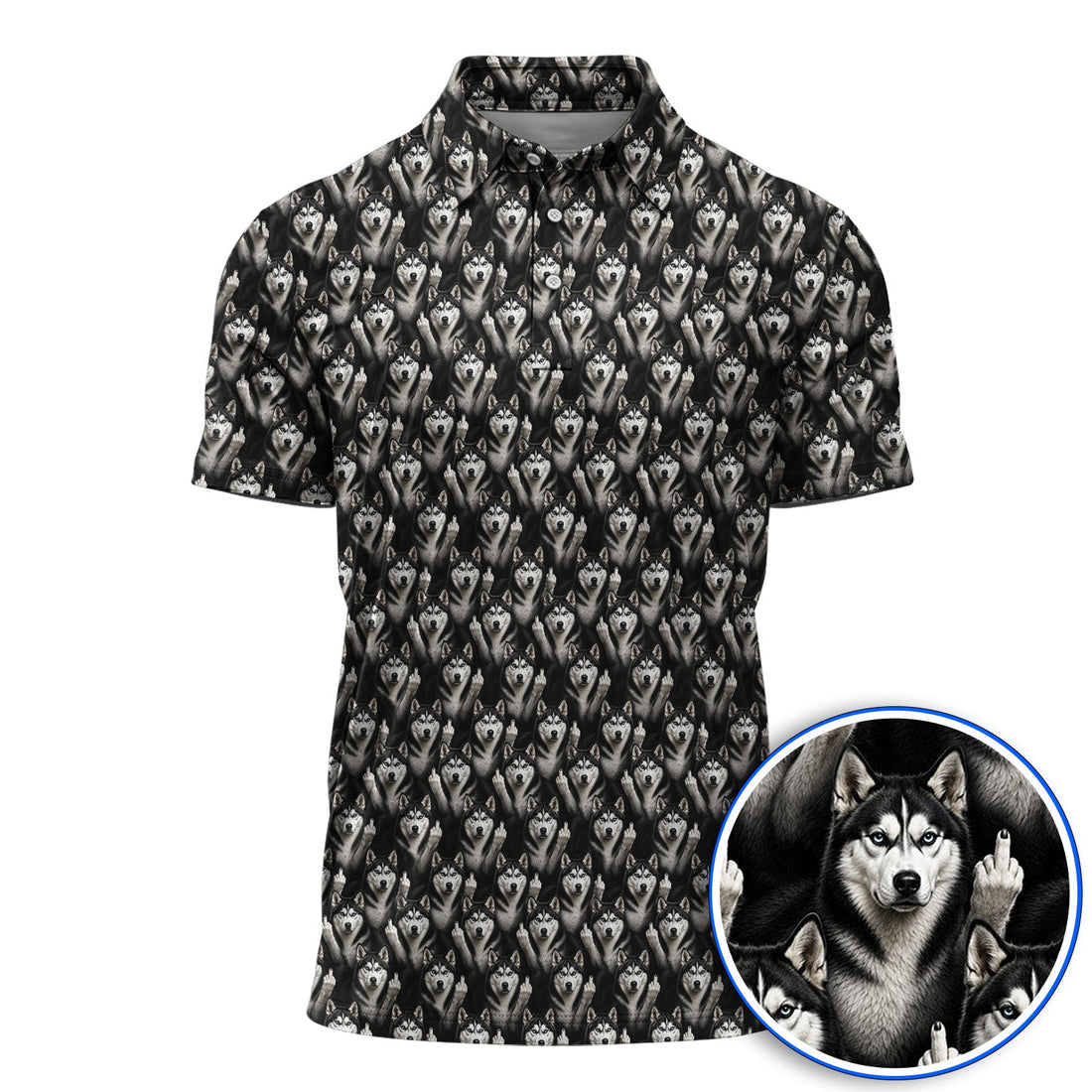 Crazy Husky Sibir Golf Polos, Husky Pattern Golf Shirt For Dog Lover, Golf Gift For Golfer
