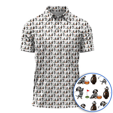 Halloween Dachshund Golf Polos, Skeleton Wiener Dog Pattern Golf Shirt, Funny Golf Gift for Golfer