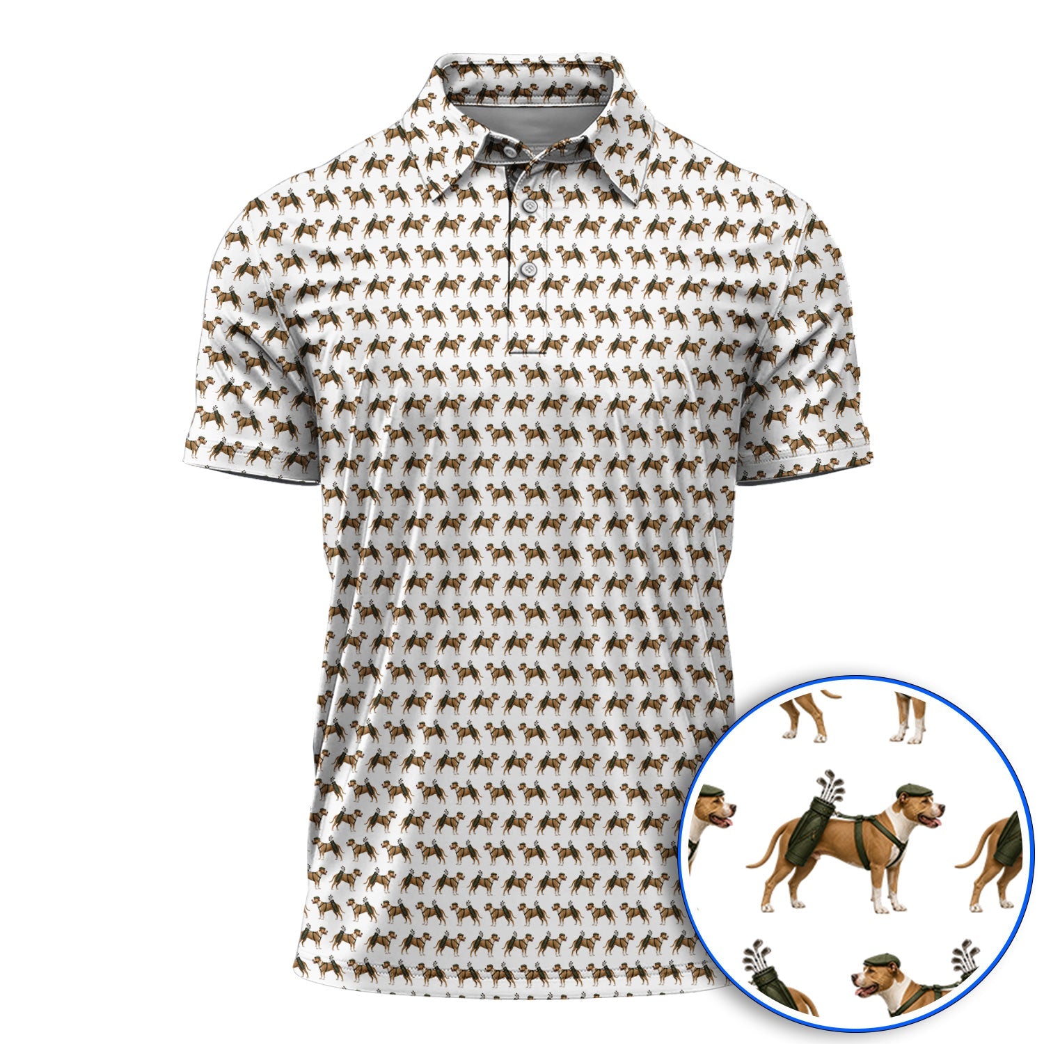 Funny Pit Bull Terrier Golf Polos, Pit Bull Pattern Golf Shirt, Golf Gift for Dog Lovers