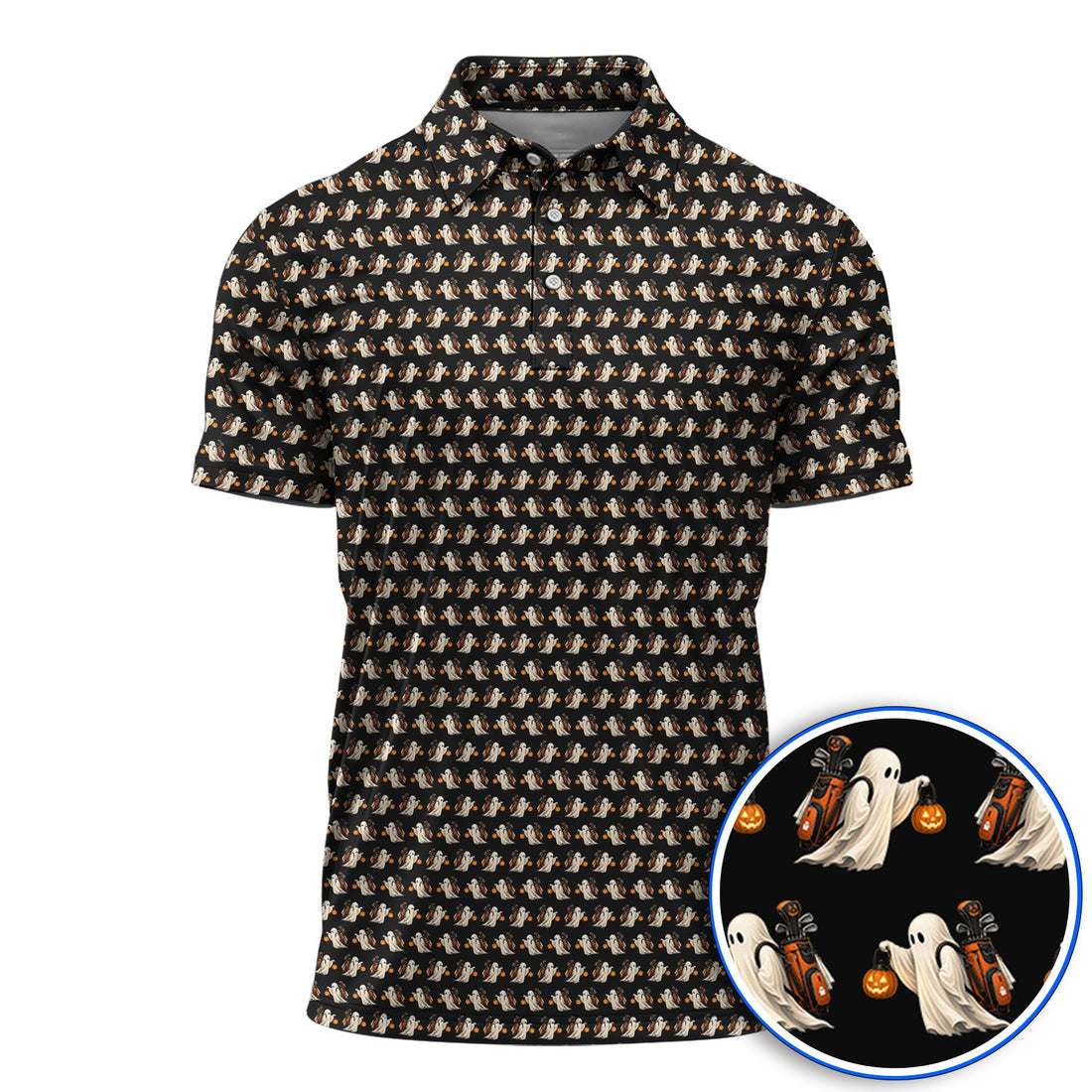 Halloween Golf Polos, Ghost Pattern Golf Shirt, Spooky Golf Gift for Golf Lovers