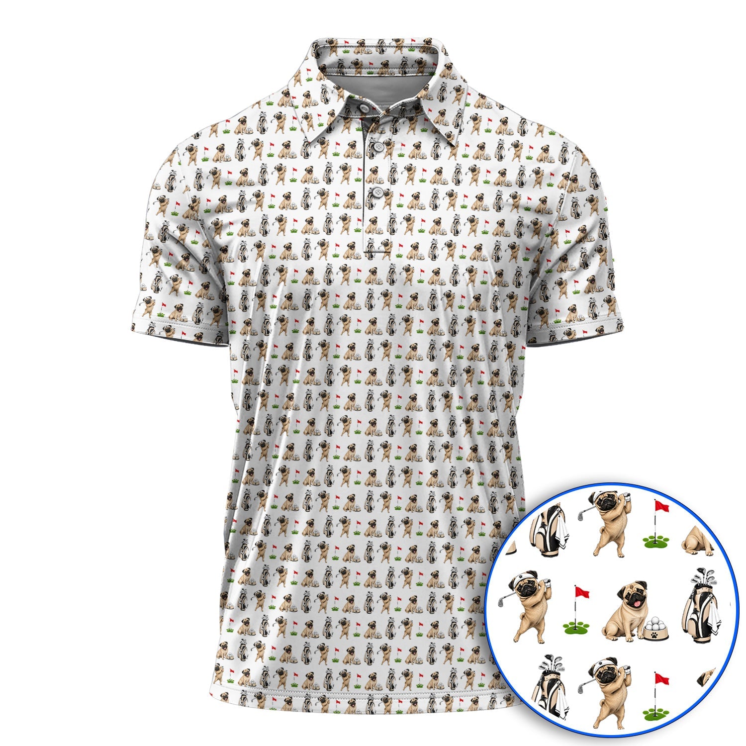 Funny Pug Golf Shirt, Pug Pattern Golf Polos, Dog Lover Golf Gift